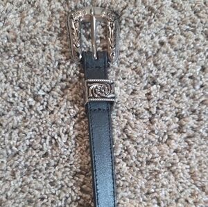Women's Black Leather Belt with Silver Buckle